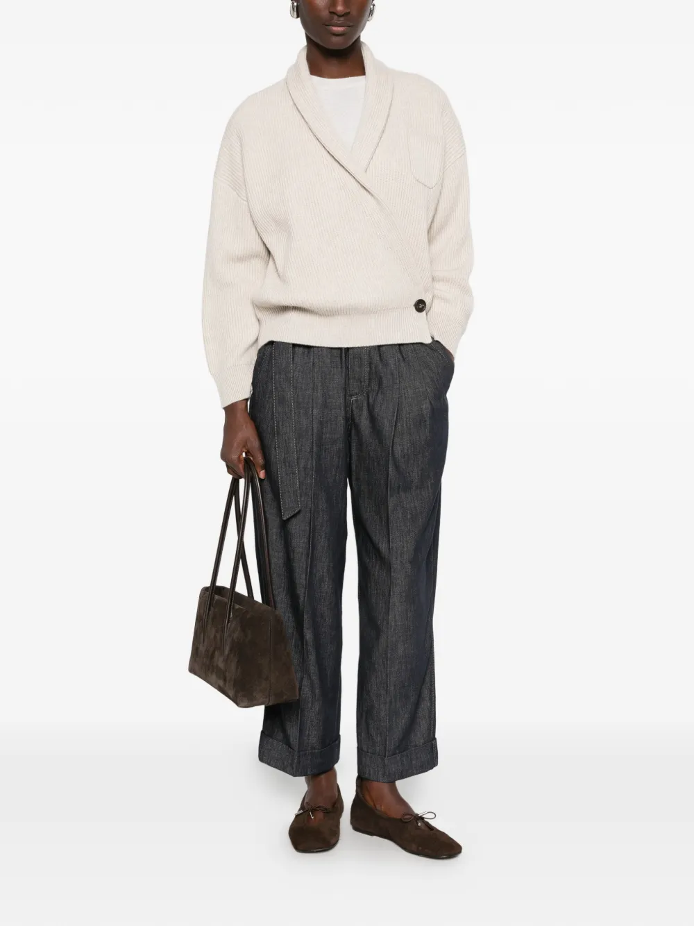 Brunello Cucinelli long-sleeve ribbed-knit sweater Beige