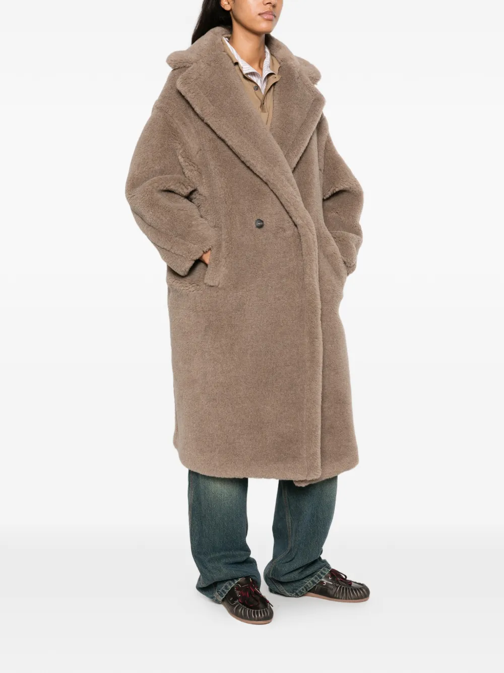 Max Mara Mantel met dubbele rij knopen Bruin