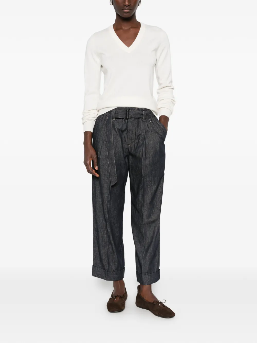 Brunello Cucinelli Trui met V-hals en lange mouwen Beige