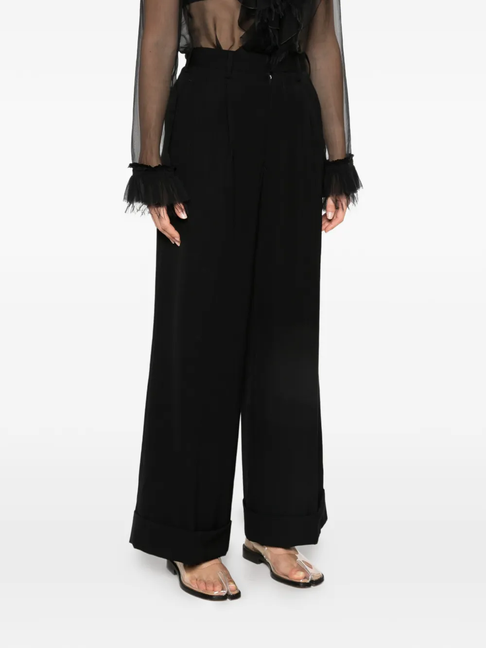 Junya Watanabe Geplooide broek met omgeslagen pijpen Zwart