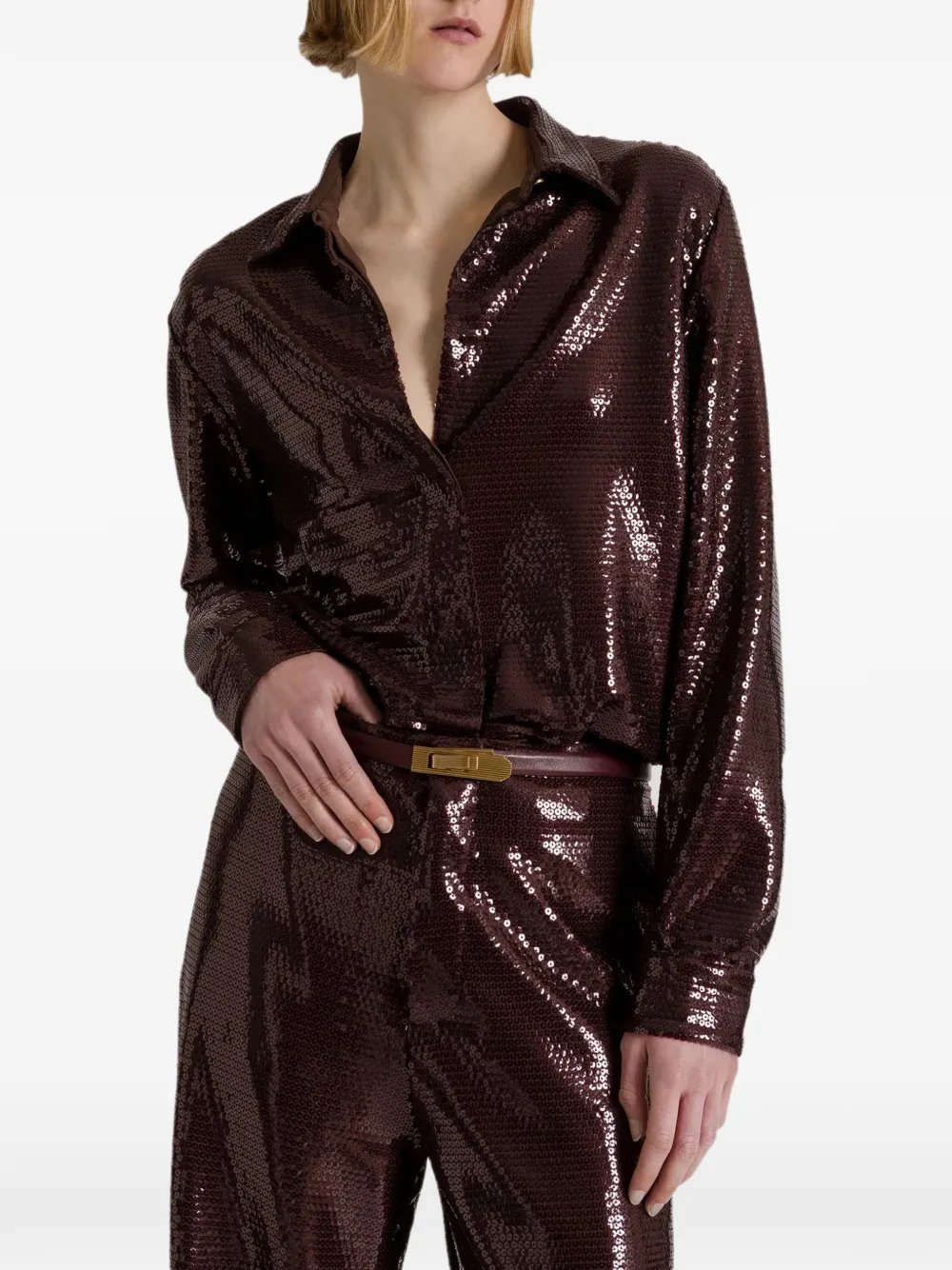Alberta Ferretti Sparkling Night broek met wijde pijpen verfraaid met pailletten Rood
