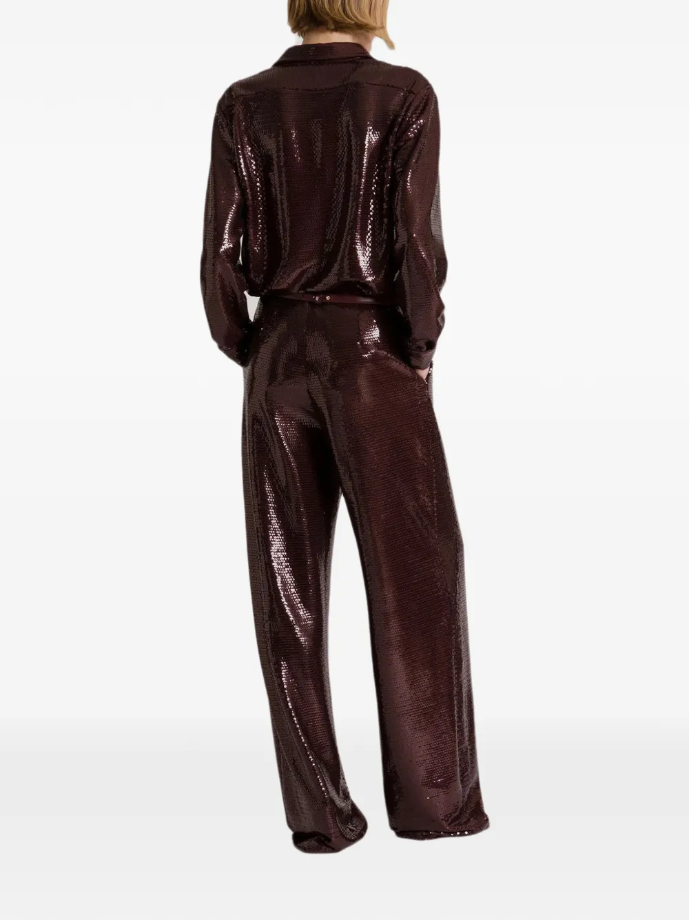 Alberta Ferretti Sparkling Night broek met wijde pijpen verfraaid met pailletten Rood