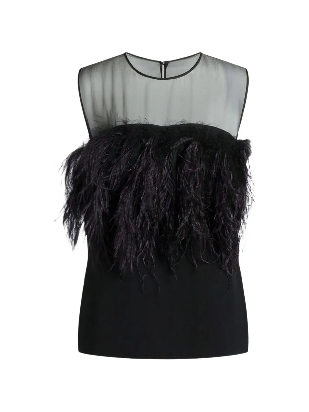 Alberta Ferretti feather-trim sheer-panel top