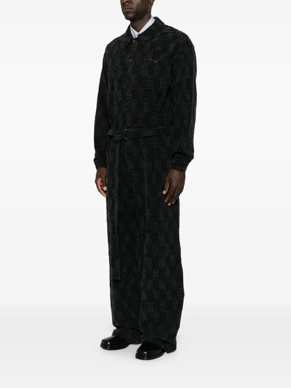 Individual Sentiments Jumpsuit met afwerking met textuur en ceintuur Zwart