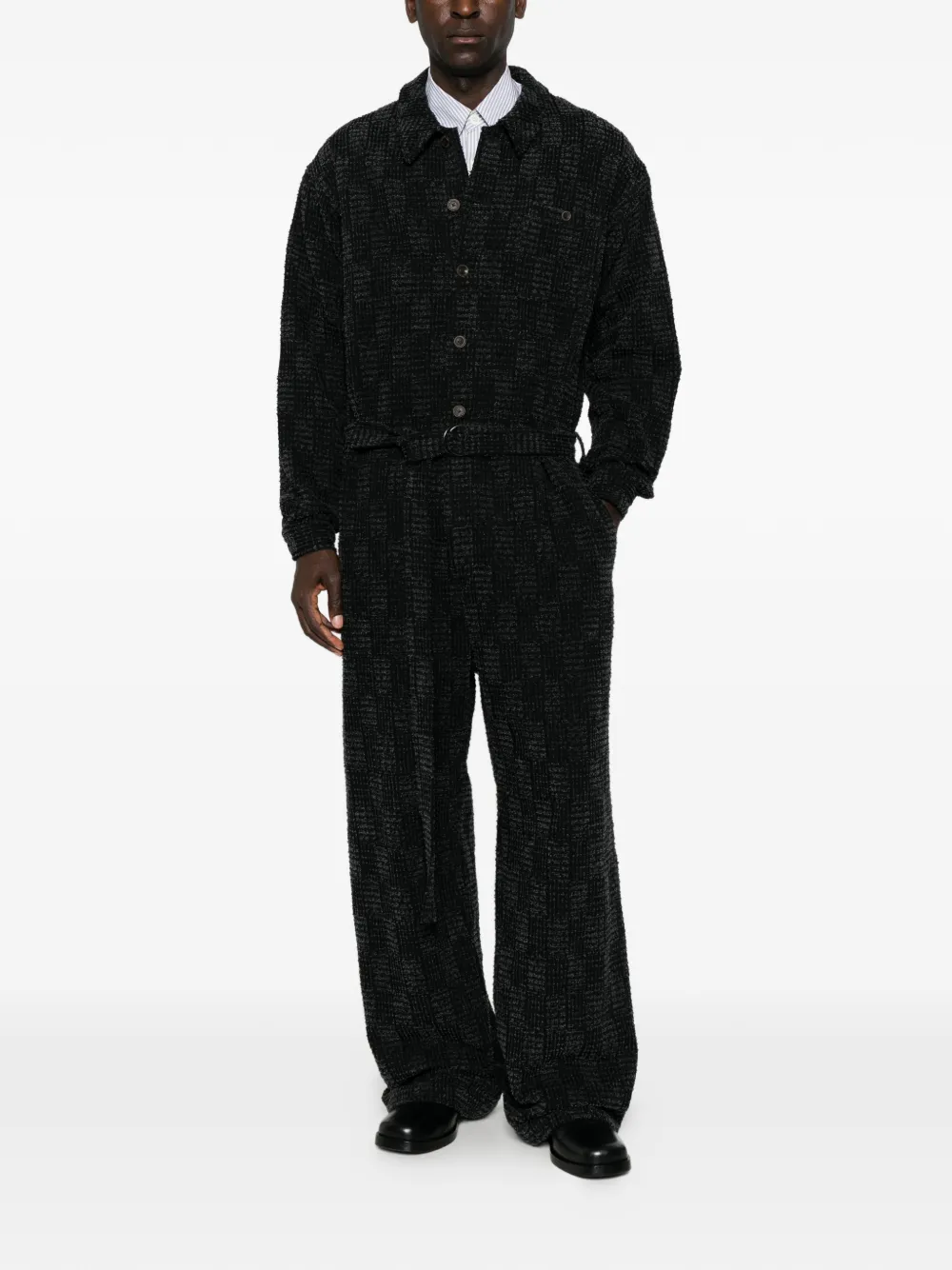 Individual Sentiments Jumpsuit met afwerking met textuur en ceintuur Zwart