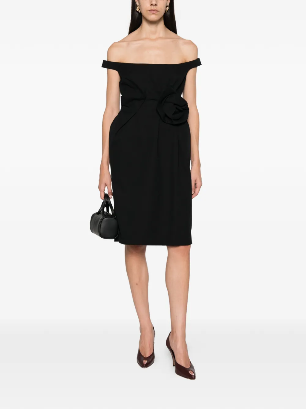 Magda Butrym off-shoulder rosette-detail dress - Noir Magda Butrym off-shoulder rosette-detail dress - Noir