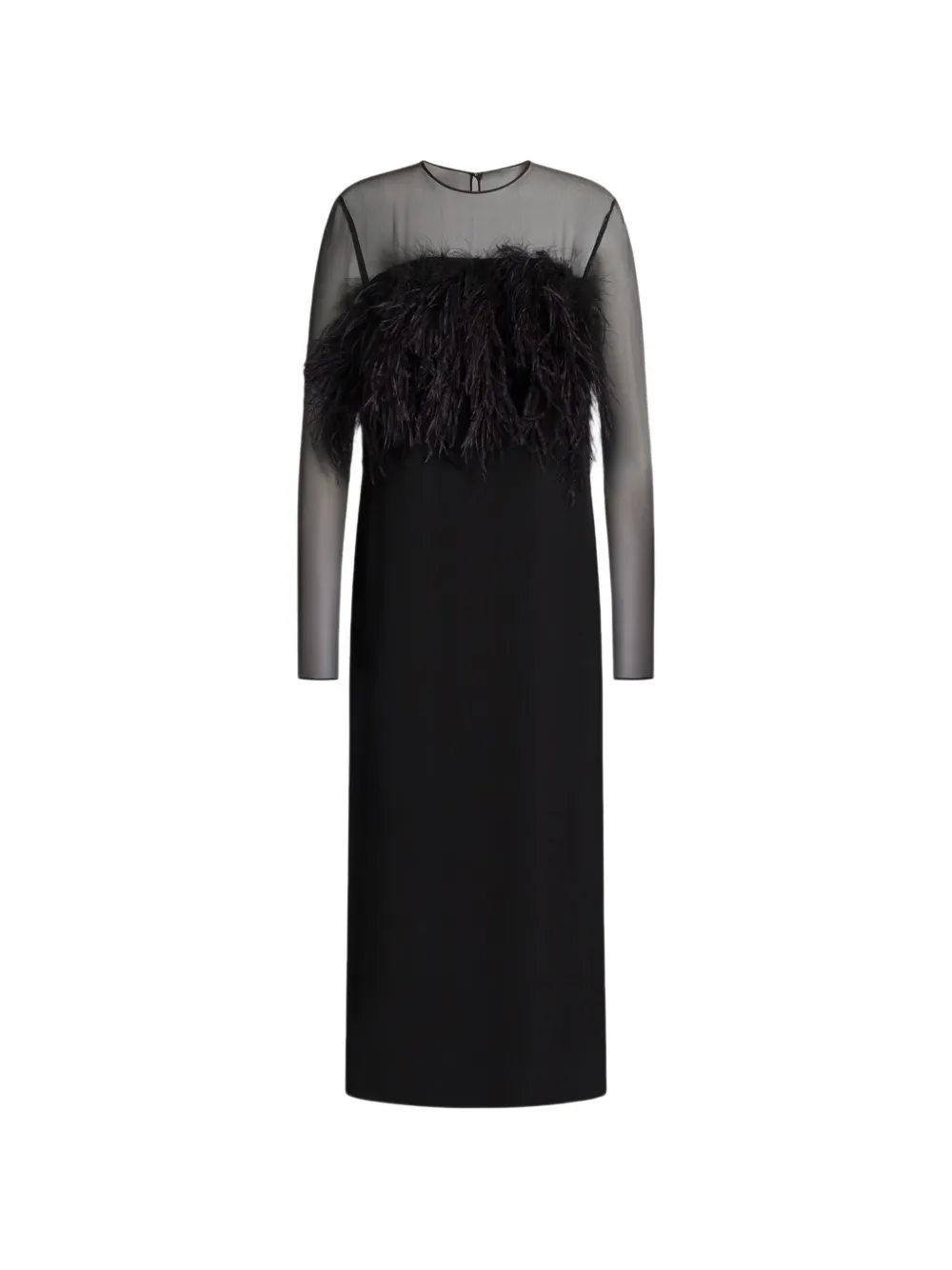 Alberta Ferretti feather-embellished enver satin midi dress
