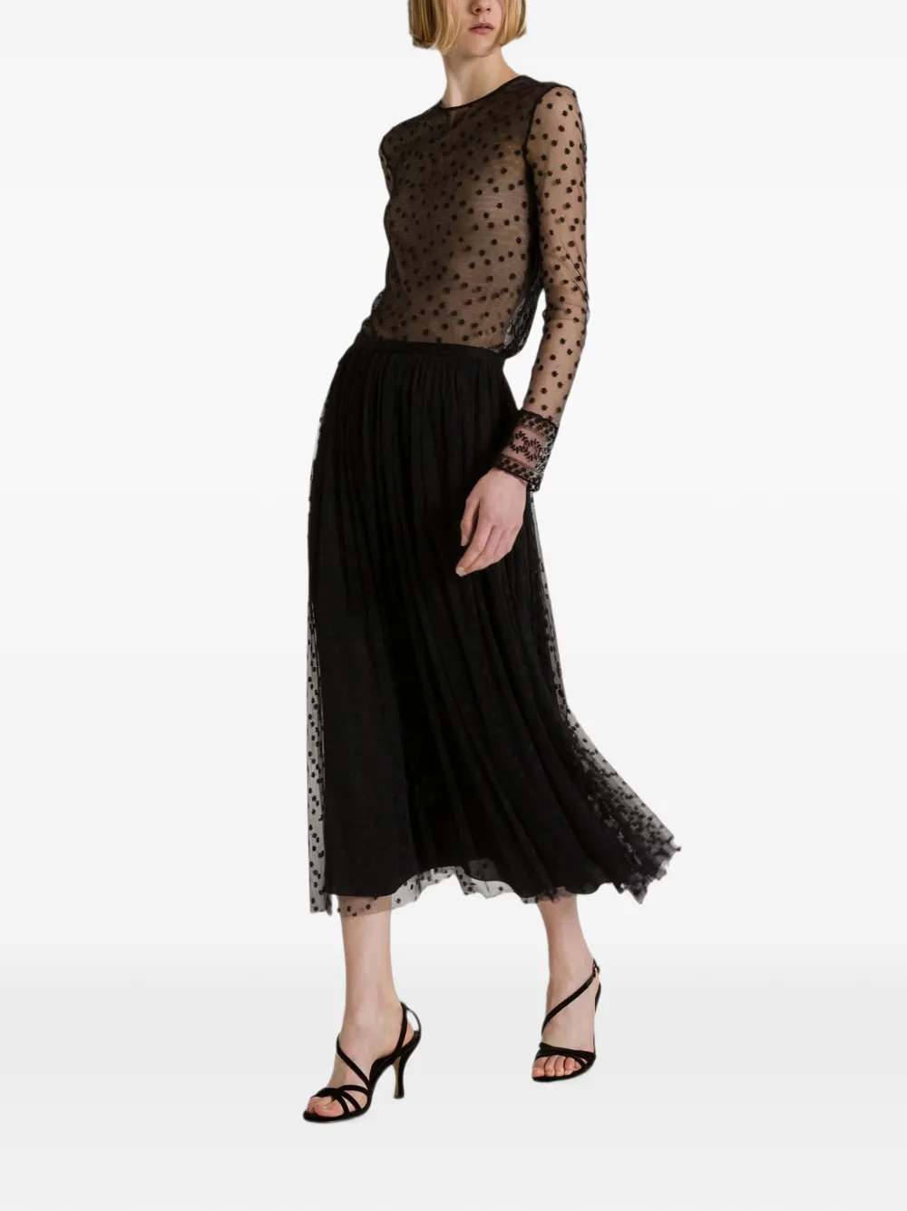 Alberta Ferretti polka-dot tulle long-sleeve blouse Zwart