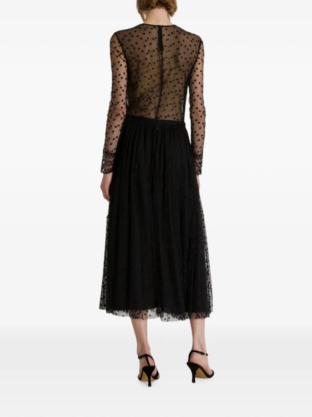Alberta Ferretti polka-dot tulle long-sleeve blouse Zwart
