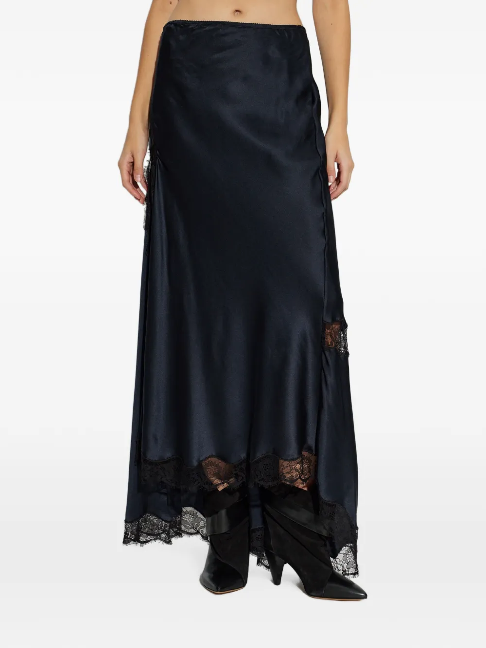 ISABEL MARANT Alexandra rok van zijdesatijn met kanten detail Blauw
