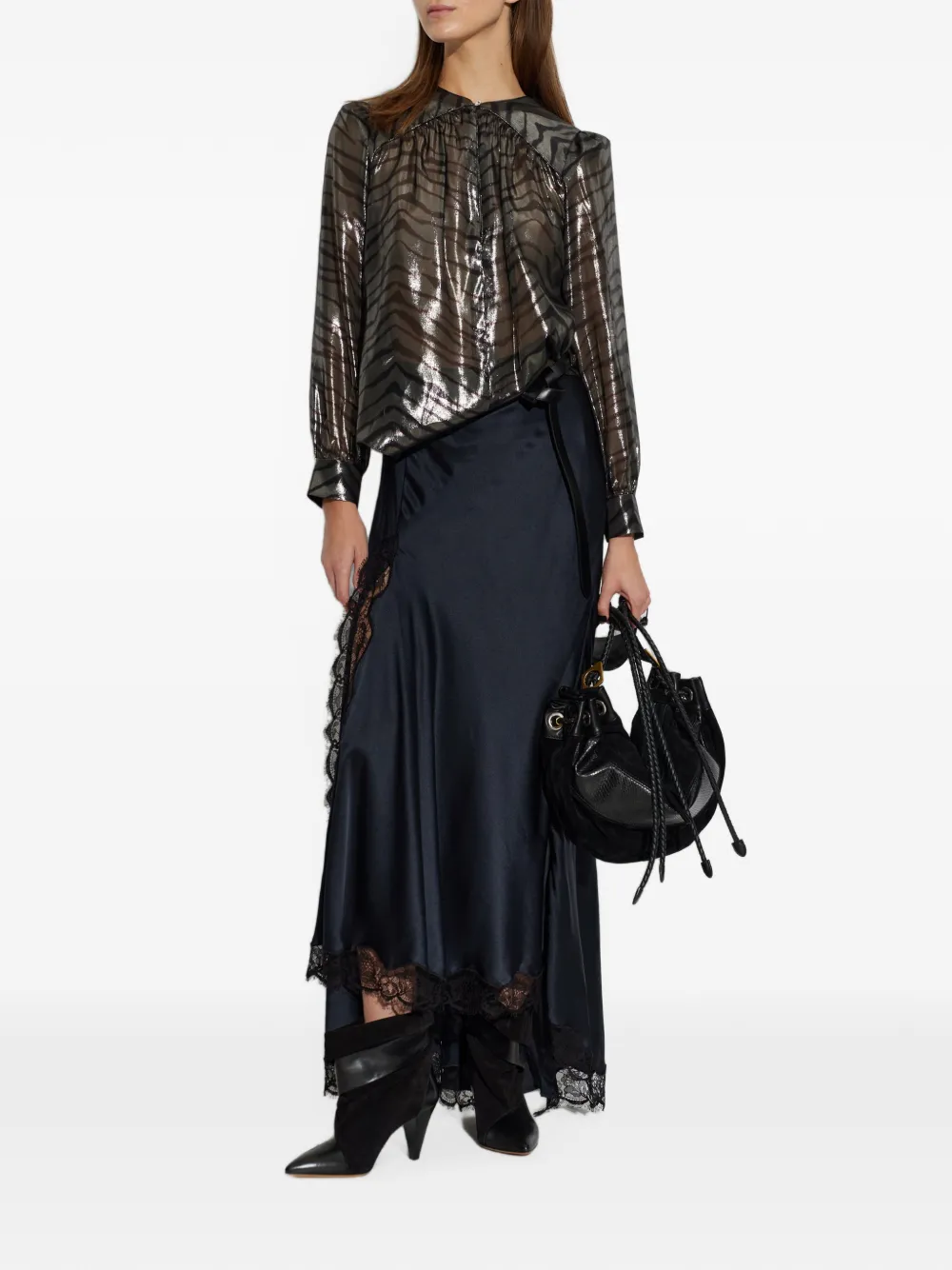 ISABEL MARANT Alexandra rok van zijdesatijn met kanten detail Blauw