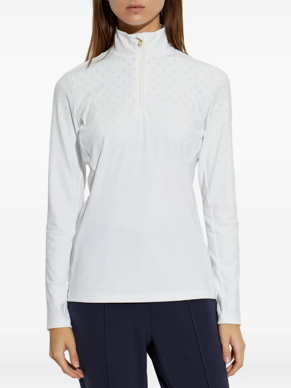BOGNER Davina top met lange mouwen halve rits en ster-print Wit
