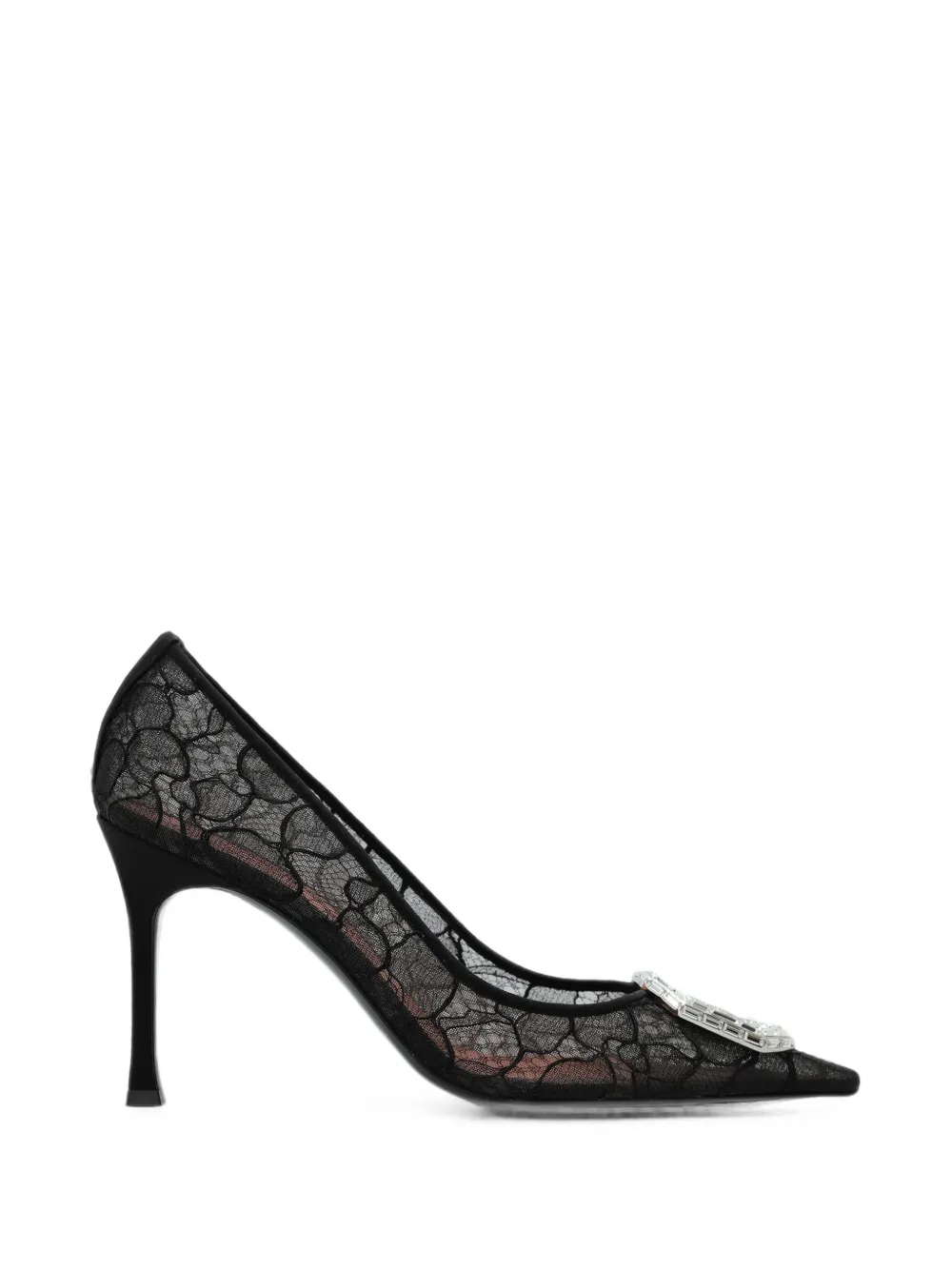 Amina Muaddi Camelia Crystal-embellished Lace Pumps In Black