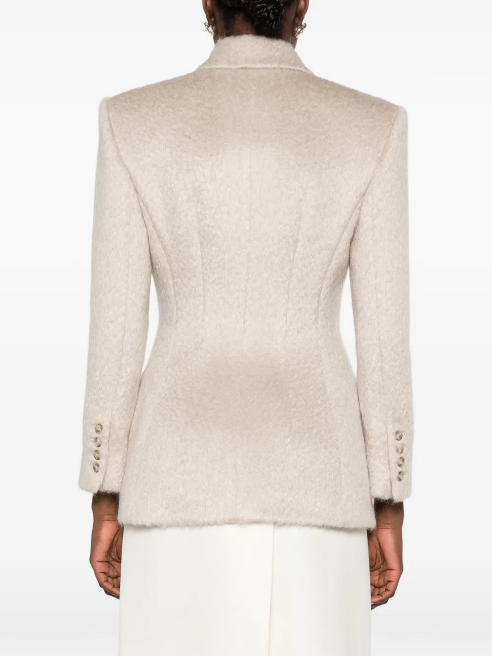 Magda Butrym Jack met dubbele rij knopen en gewatteerde schouders Beige
