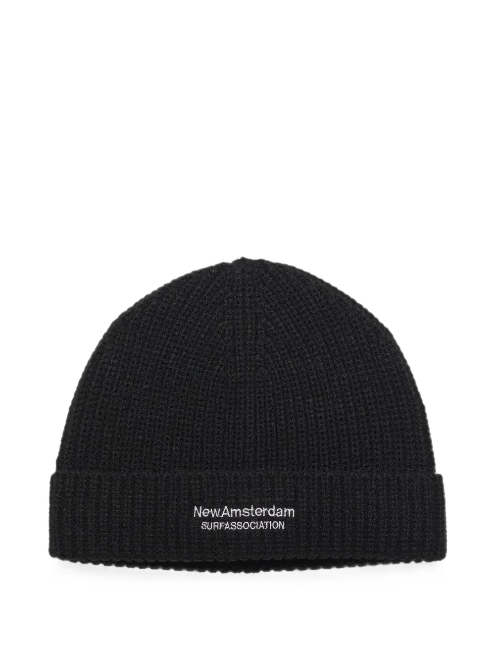 NEW AMSTERDAM logo-print ribbed beanie hat