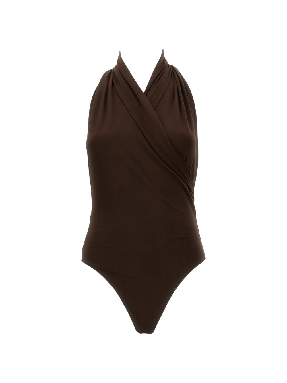 THE ANDAMANE Vina draped halterneck bodysuit - Marrone