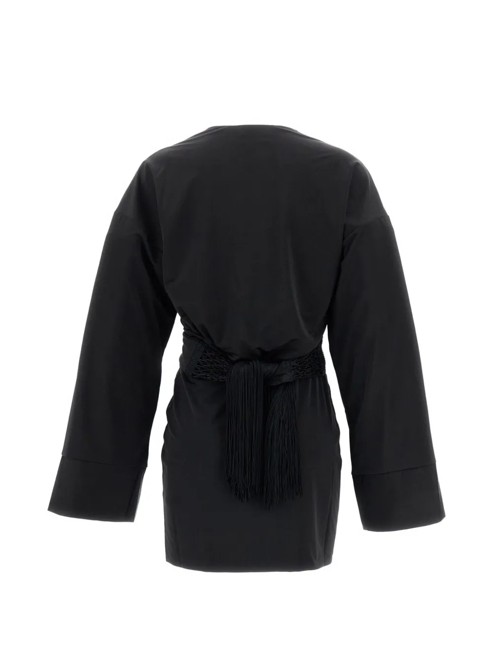 THE ANDAMANE Hall fringe-detail V-neck mini dress Zwart