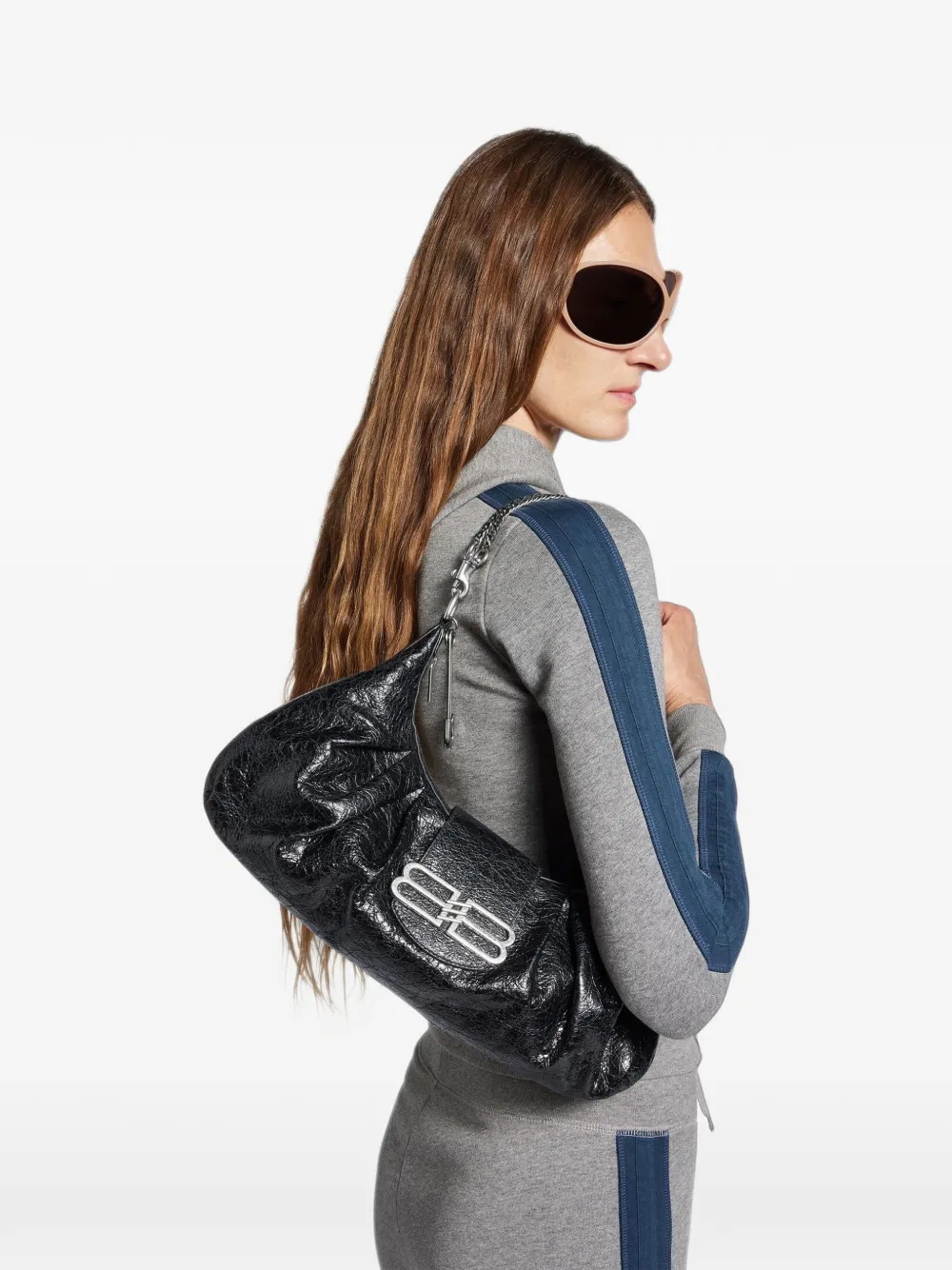 Balenciaga Pamela crinkled shoulder bag Zwart