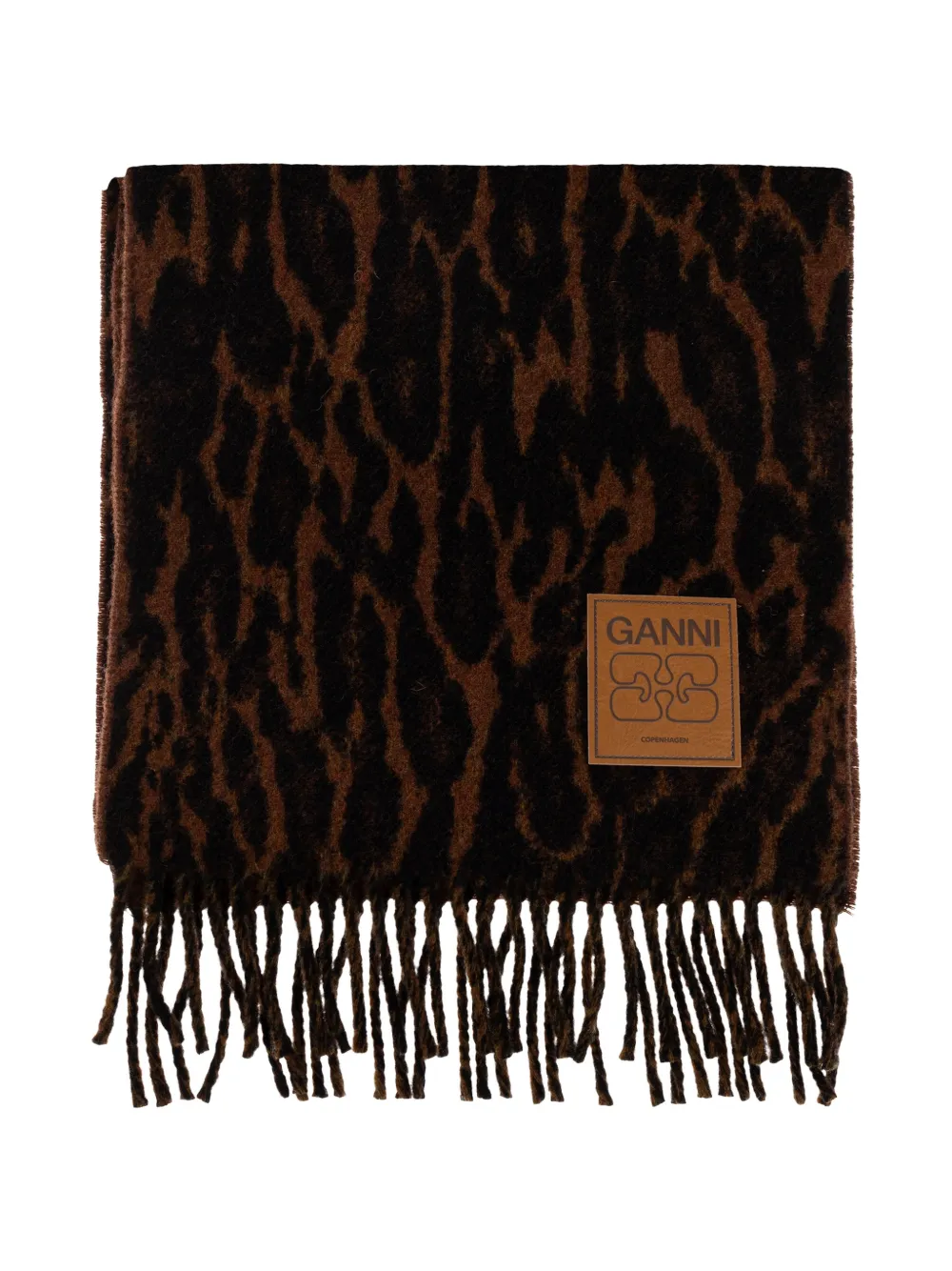 GANNI animal-motif fringed scarf