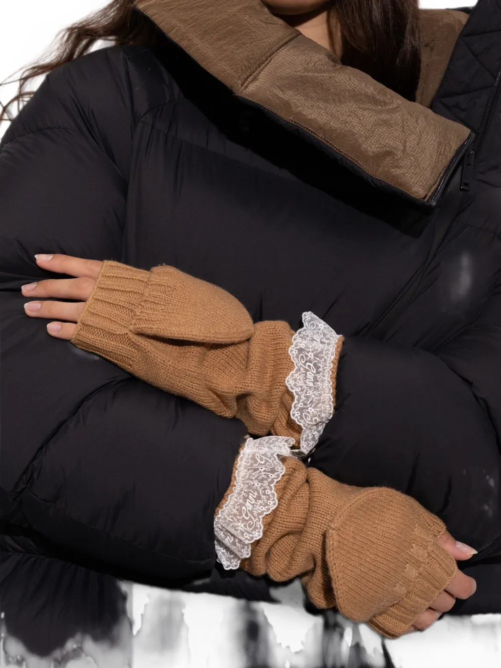 GANNI Handschoenen met kanten afwerking Bruin