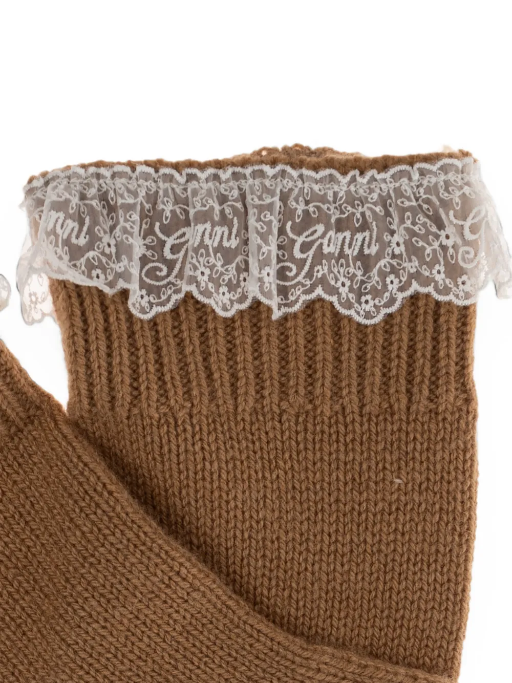 GANNI Handschoenen met kanten afwerking Bruin