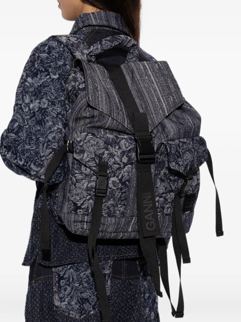 GANNI Rugzak met bloemen-patroon Blauw