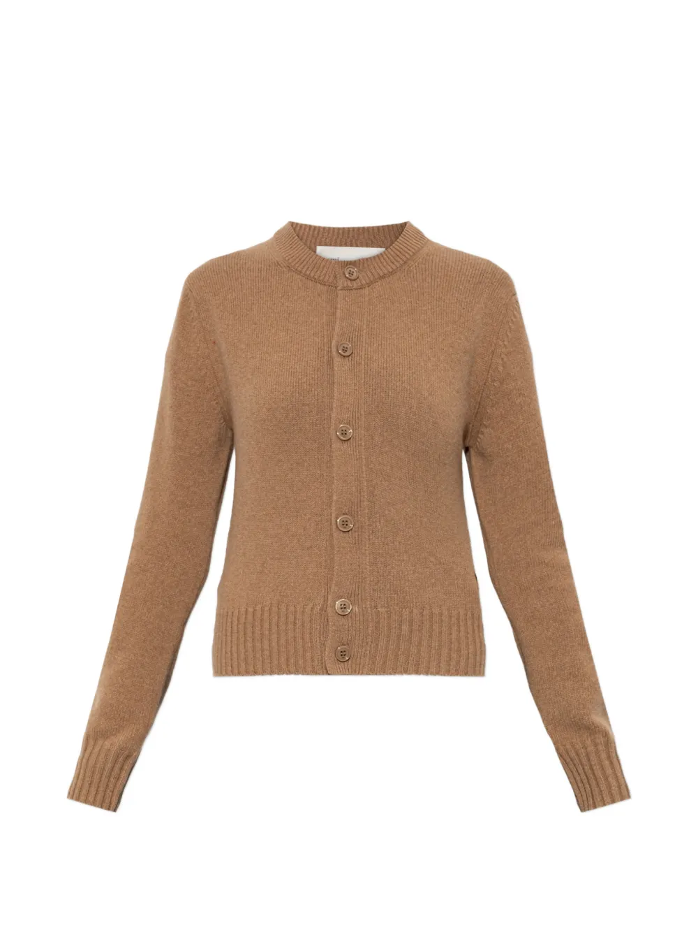 AMI Paris beige crewneck cashmere cardigan with Ami de Coeur