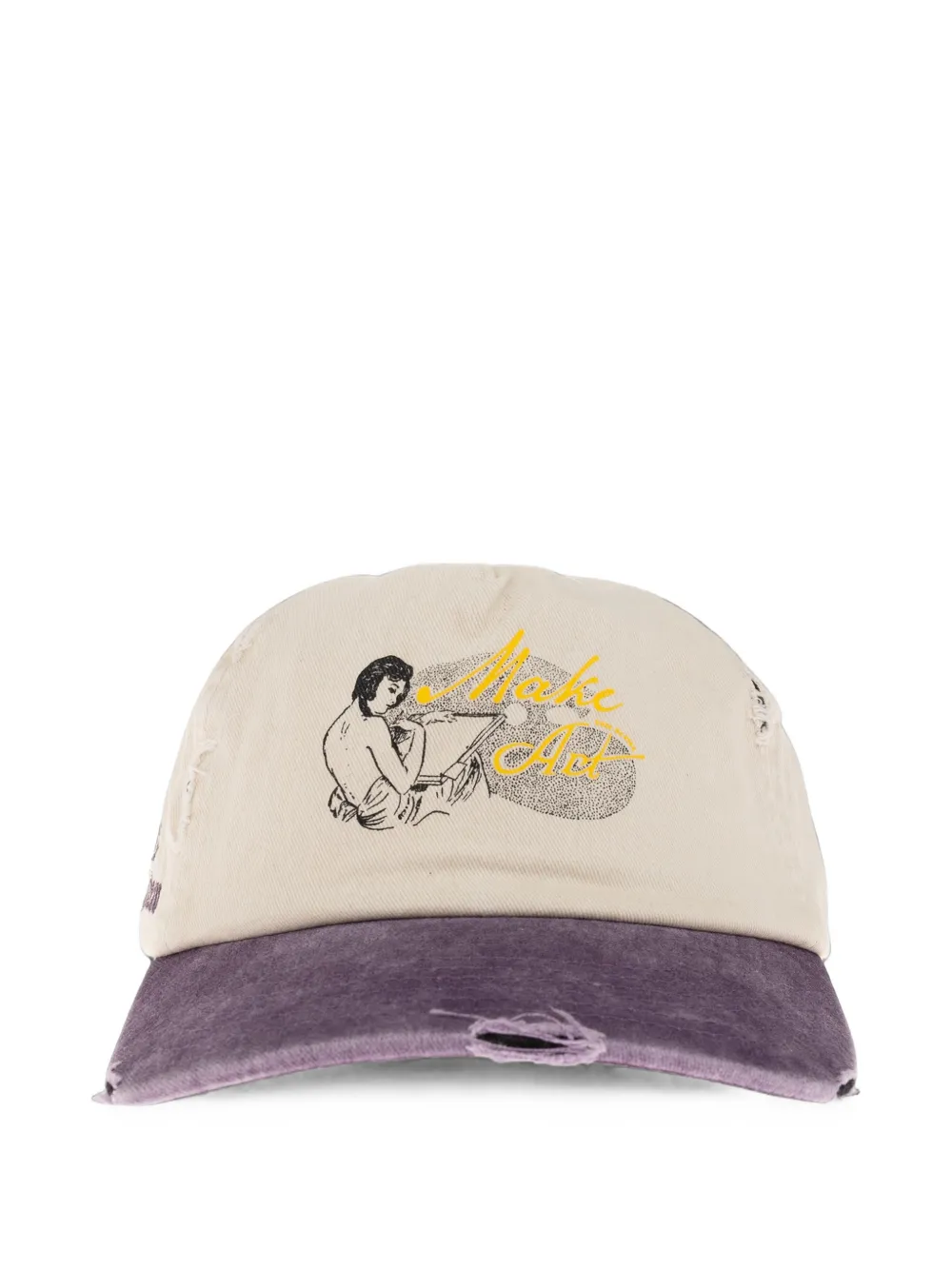 Duke + Dexter Distressed Graphic-print Cap In Nude