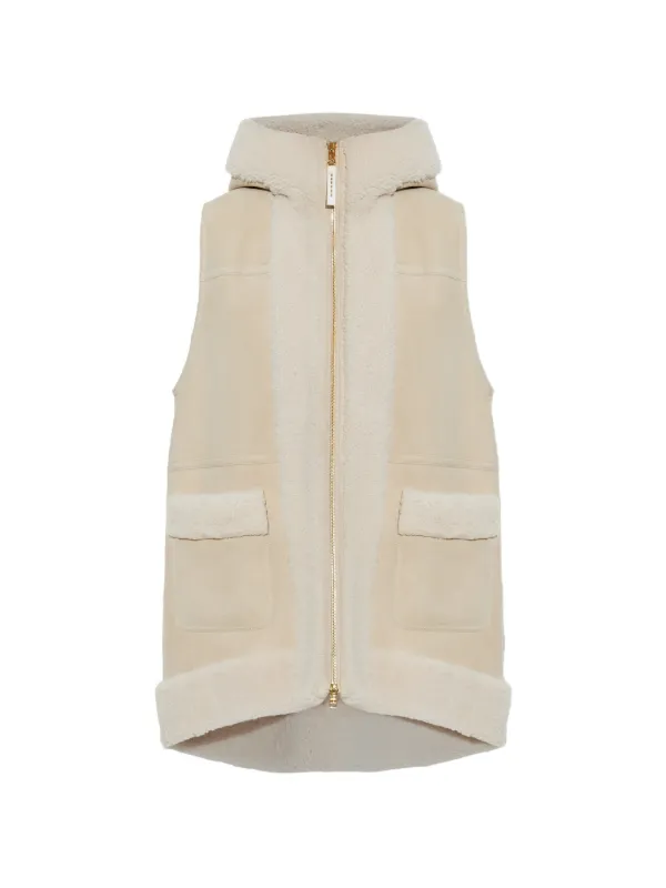 Bogner Lona Shearling-trim Hooded Gilet in Neutrals