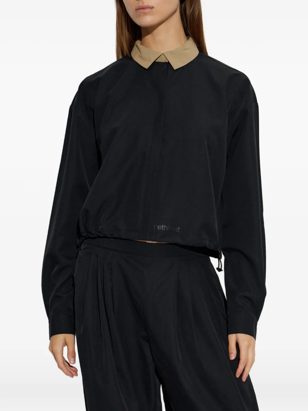 Rethinkit Studios Contrast-collar Drawstring T-shirt In Blue