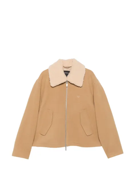 Emporio Armani shearling-collar logo-embroidered jacket
