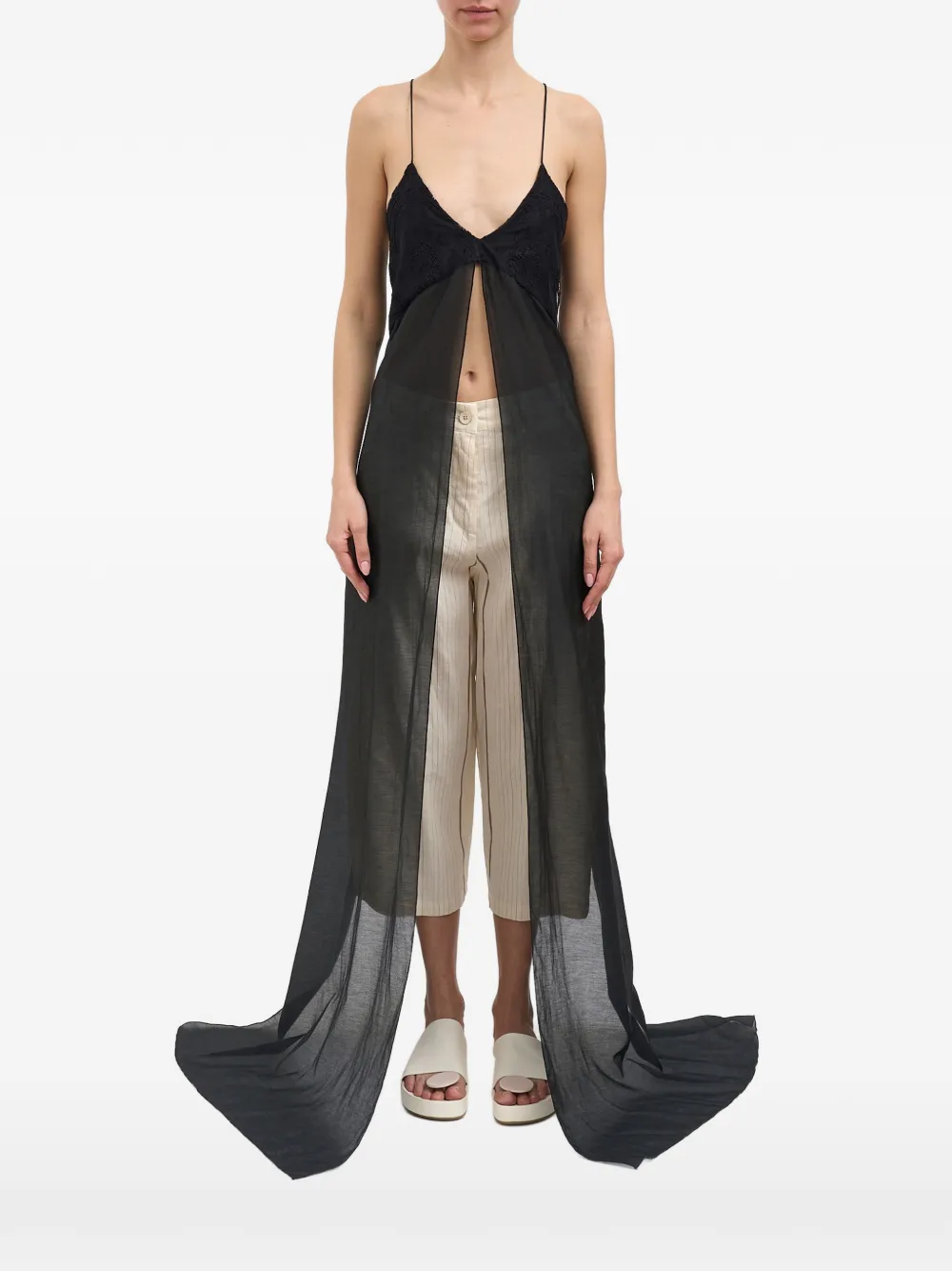 Nostra Santissima lace-panelled semi-sheer top