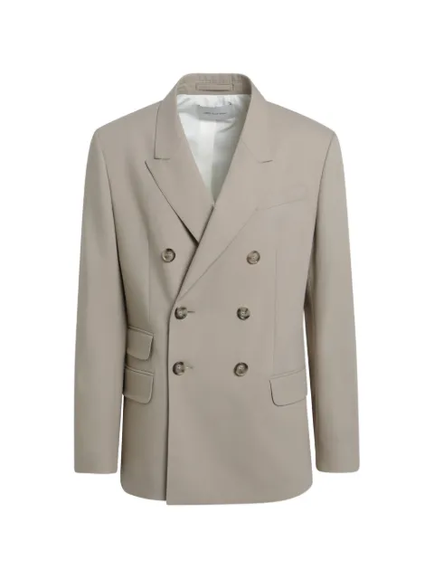 AMI Paris chamarra beige de gabardina de lana virgen con doble botonadura