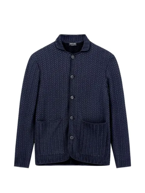 Giorgio Armani Chevron-knit button-up jacket