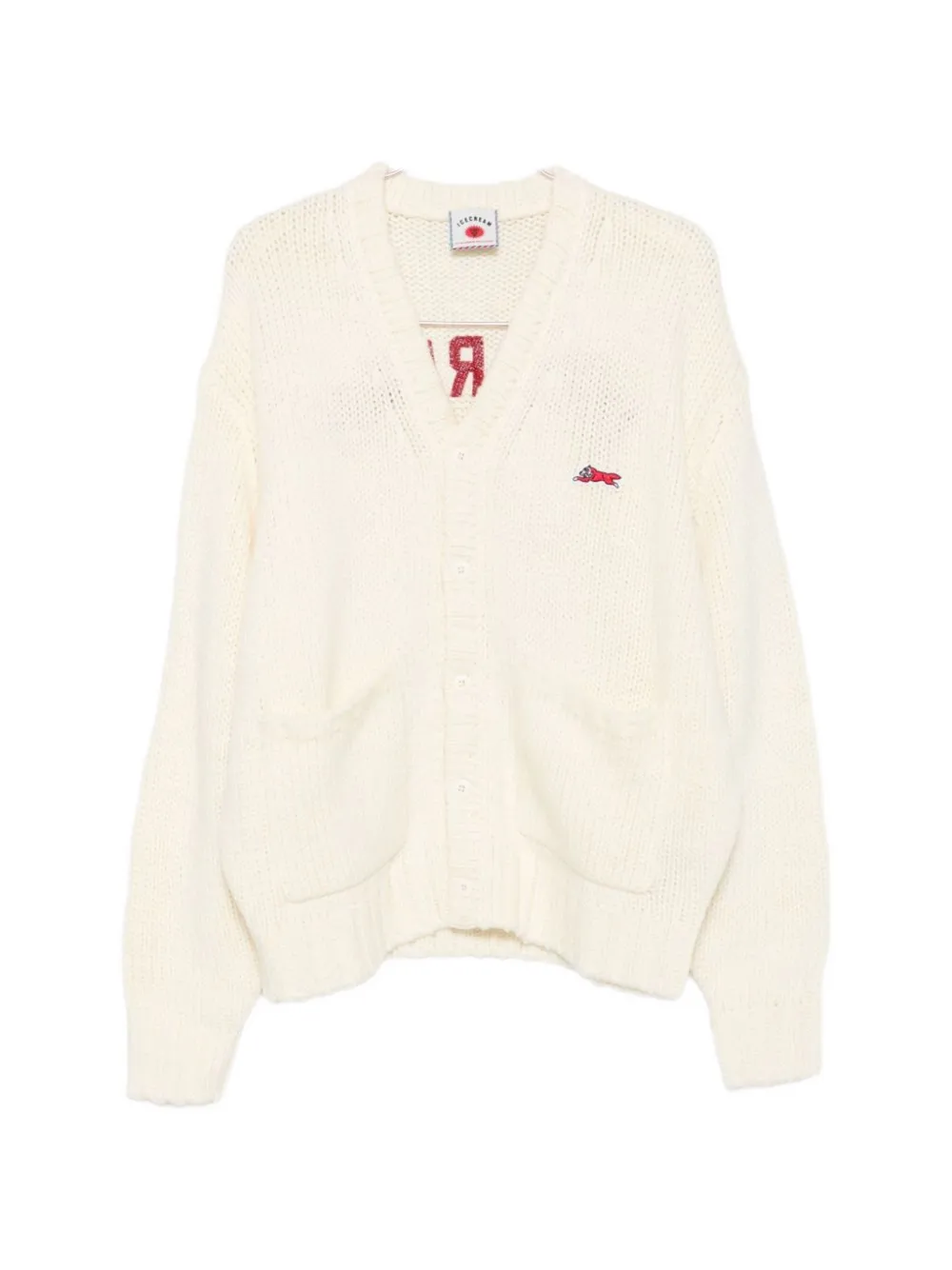 Icecream College Chunky-knit Logo-patch Cardigan In White