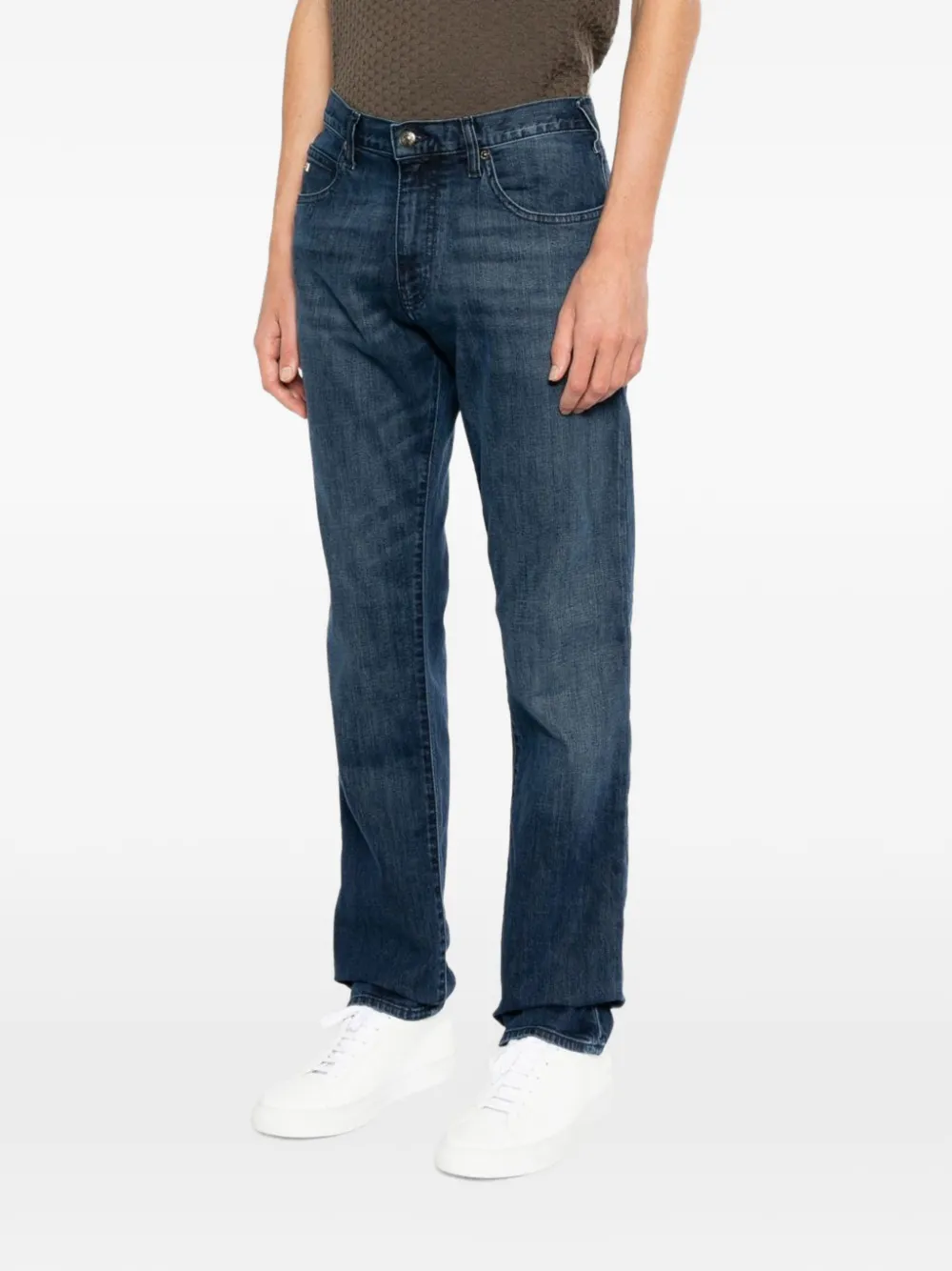 Emporio Armani faded-effect straight-leg jeans Blauw