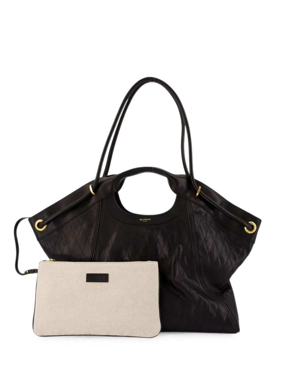 Balmain large tote in topstitched leather - Nero