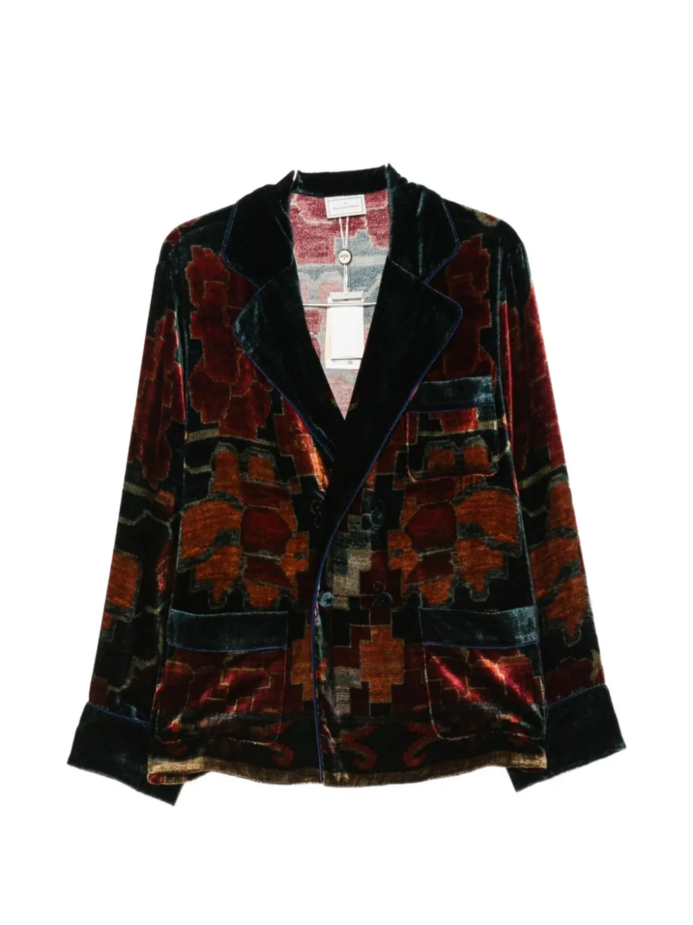 Pierre-Louis Mascia Kanpur velvet geometric-pattern blazer - Vert Pierre-Louis Mascia Kanpur velvet geometric-pattern blazer - Vert
