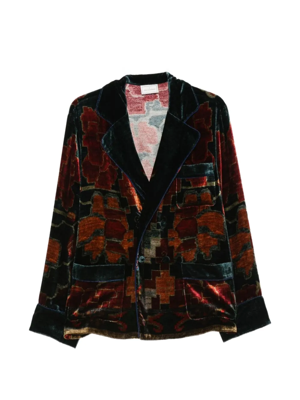 Pierre-Louis Mascia Kanpur velvet geometric-pattern blazer - Green