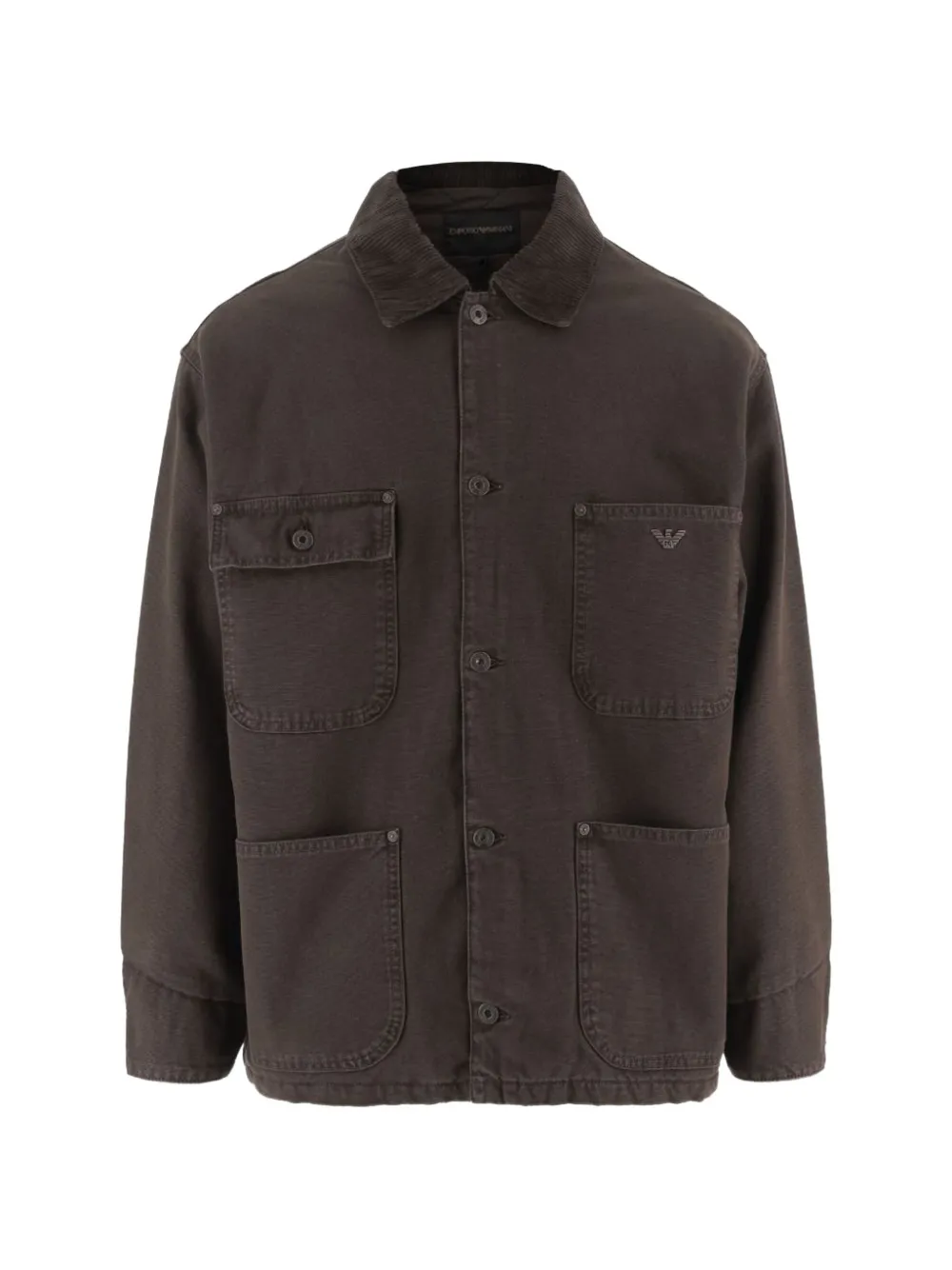 Emporio Armani logo-plaque cotton coat - Marrone