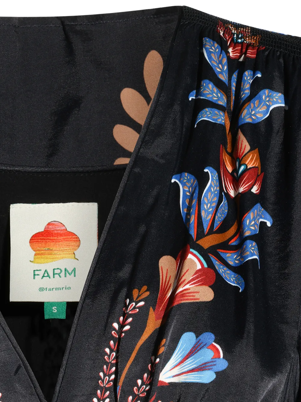 FARM Rio Energy Floral puff sleeve midi dress Zwart