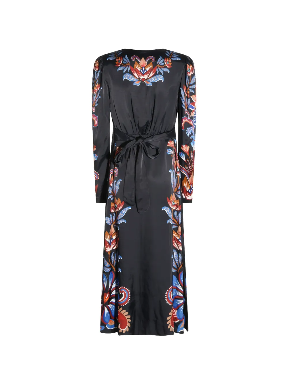 FARM Rio Energy Floral puff sleeve midi dress Zwart