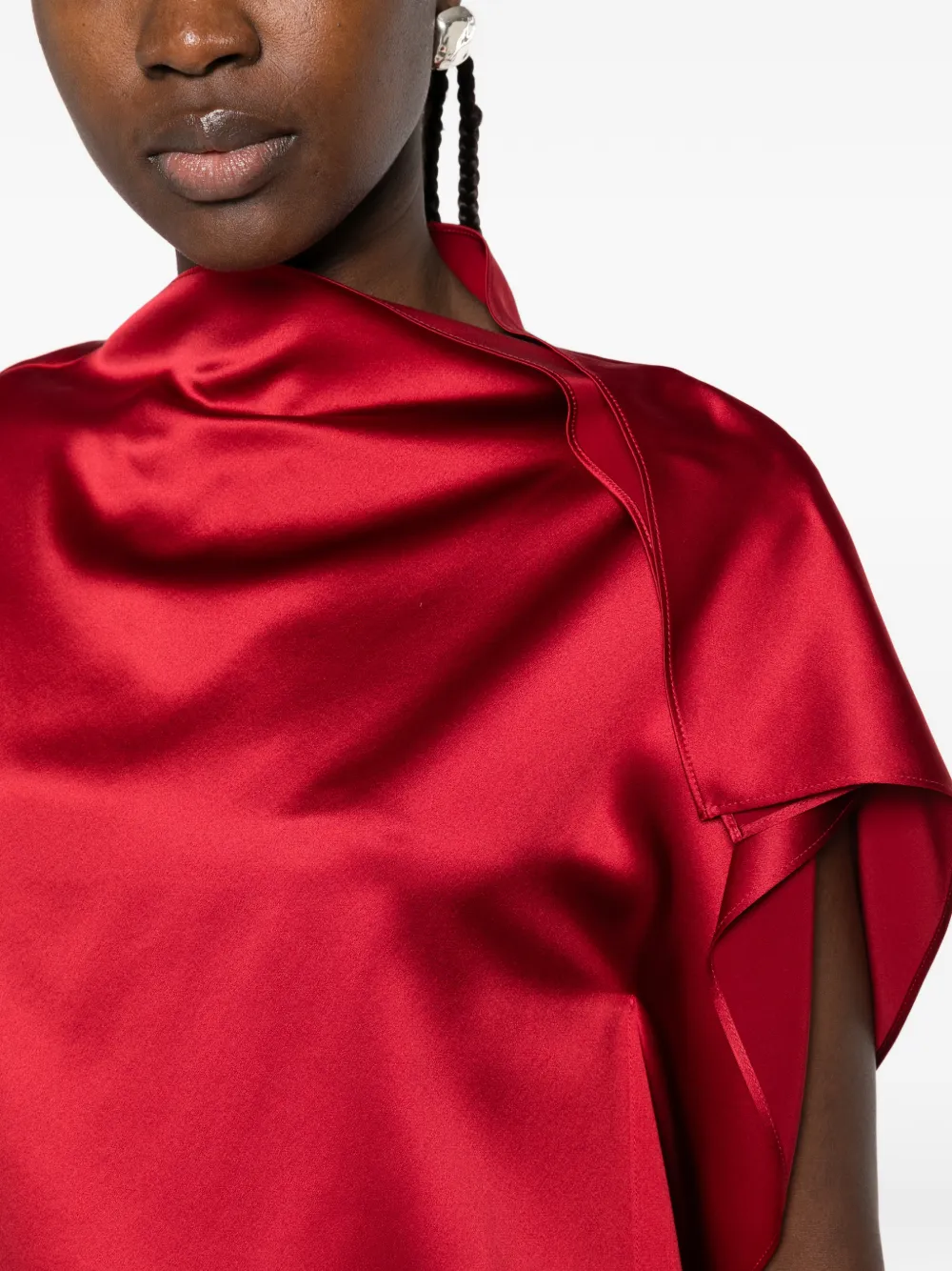 Sportmax ruffled asymmetric-neck top Rood