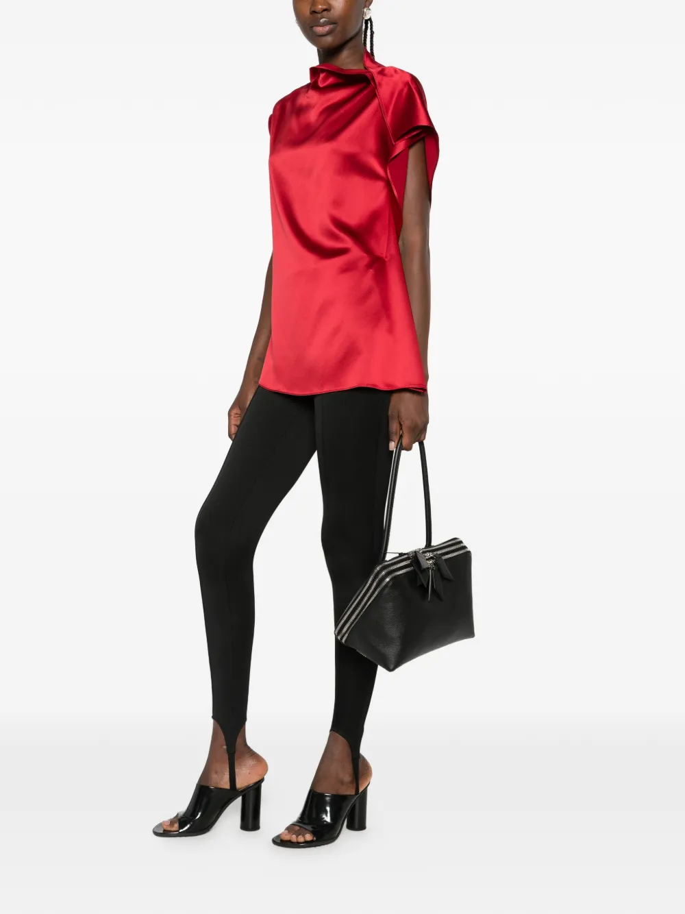 Sportmax ruffled asymmetric-neck top Rood