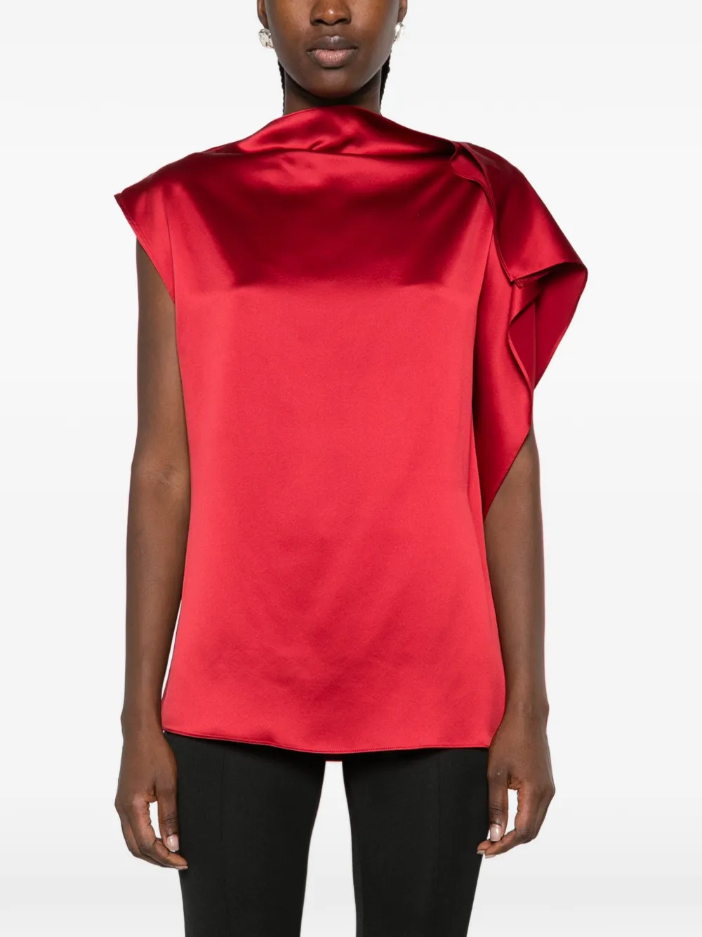 Sportmax ruffled asymmetric-neck top Rood