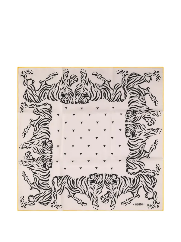 Fendi Tiger-print Silk Scarf in Neutrals