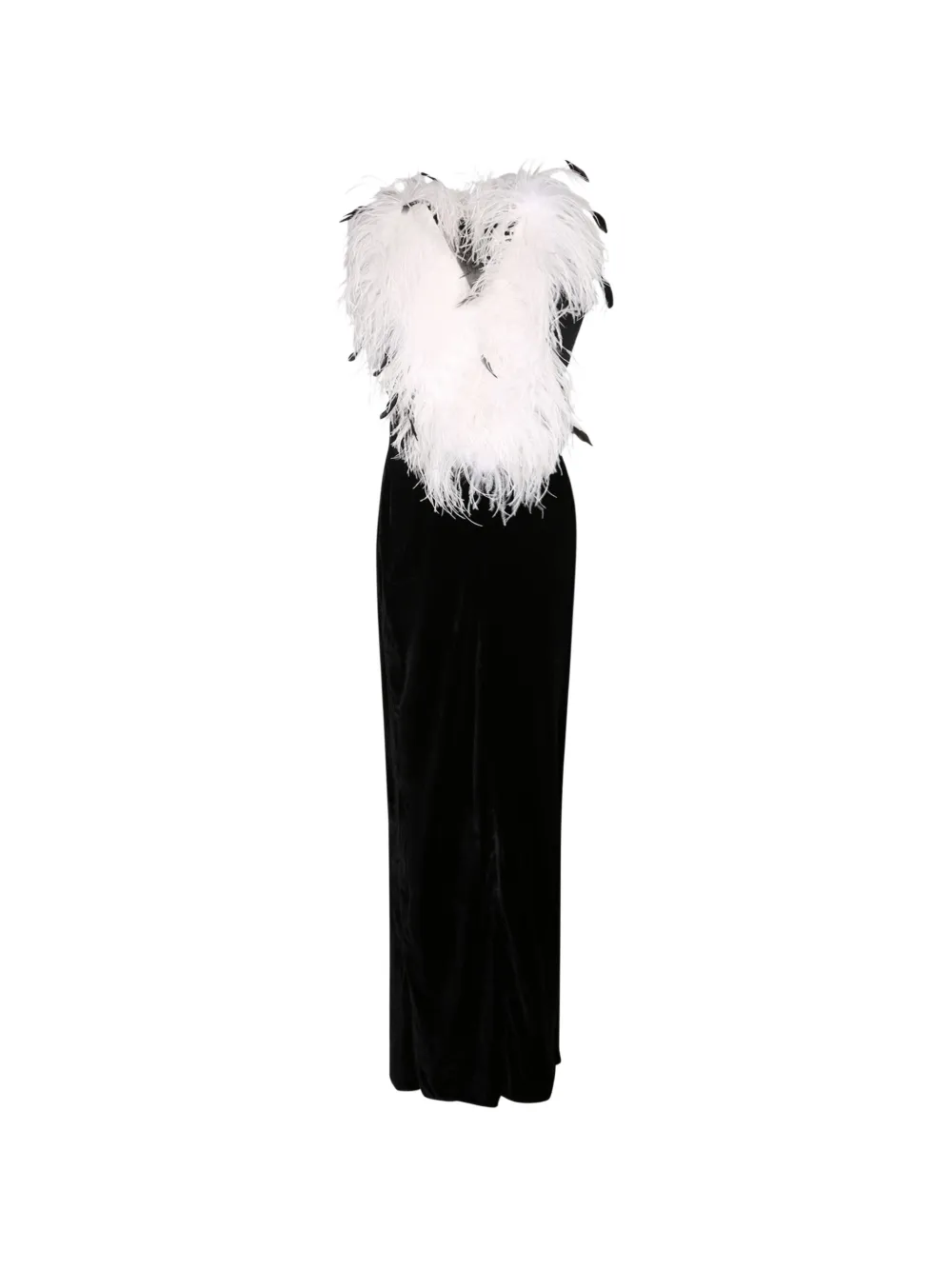 Amen feather-trim velvet maxi dress - Noir Amen feather-trim velvet maxi dress - Noir