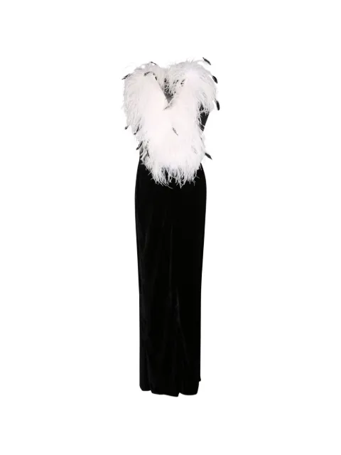 Amen feather-trim velvet maxi dress