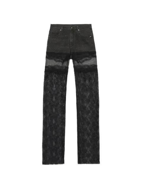 Blumarine lace-panelled rhinestone-embellished jeans