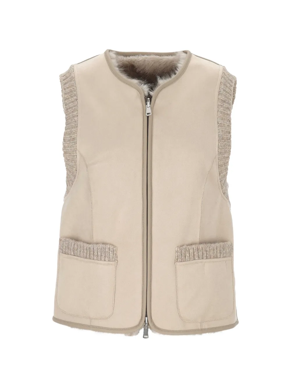 Urbancode Ribbed-knit Panelled Jacket In Brown
